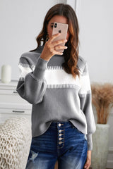 Pullover mit Farbblock-Muster und Stehkragen und Laternenärmeln