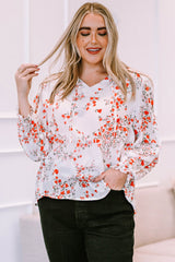 Plus Size Bluse mit Blumenmuster und Schleife am Halsausschnitt
