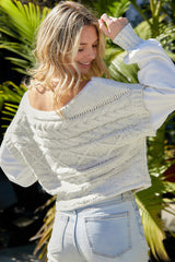 Faux Layered Cable-Knit Lantern Sleeve Sweater