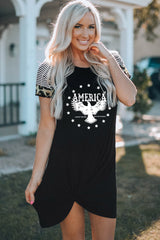 AMERICA Kleid mit Adler-Grafik und gedrehtem Saum