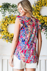 Oberteil mit abstraktem Print und Rüschen an den Schultern