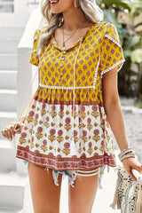 Chemisier boutonné bohème à col noué