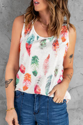 Rundhals-Tanktop mit Feder-Print