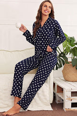 Star Print Button-Up Shirt Pants Lounge Set