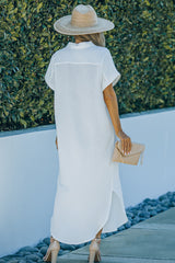 Textured Button Down Slit Shirt Dress