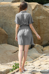 Robe chemise à manches courtes et demi-bouton avec cordon de serrage à la taille