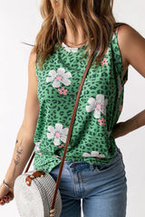 Bedrucktes Tanktop mit seitlichem Schlitz und Rundhalsausschnitt