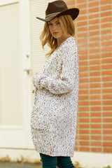 White Pocketed Open Front Long Cardigan