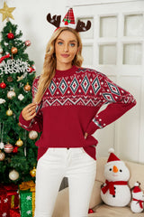 Geometric Crewneck Dropped Shoulder Sweater