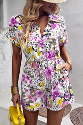 Strampler mit Blumenmuster, Kordelzug, Reverskragen und Taschen