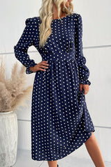 Polka Dot Long Flounce Sleeve Midi Dress