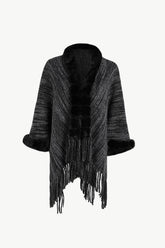 Heathered Faux Fur Fringe Hem Poncho