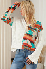 Stricktop mit Western-Patchwork-Print