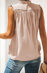 Ruffle Sleeveless Mid Turtleneck Button-Up Tops