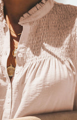 Ruffle Sleeveless Mid Turtleneck Button-Up Tops