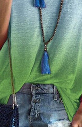 V-Neck Drop-Shoulder Sleeves Short Sleeve Gradient Top