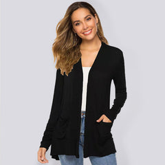 Damen All-Match Mittellange Langarm-Strickjacke