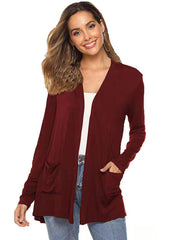 Damen All-Match Mittellange Langarm-Strickjacke