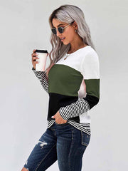 pullover stitching long-sleeved casual T-shirt