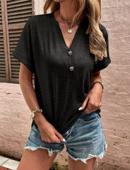 solid color casual button-up short-sleeve T-shirt