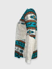 Gestricktes, lässiges Spitzentop mit ethnischem Azteken-Print für Damen