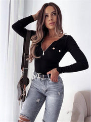 Einfarbige Slim Fit Langarm-Reißverschlussoberteile für Damen