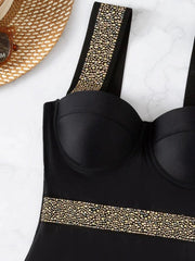 rivet decor push-up one-piece swimwear