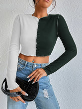 Women's Casual Colorblock Waffle Shorts Long Sleeve T-Shirt