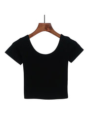 Cotton tight-fitting navel-cut short-sleeved's t-shirt slim high-waist cropped top