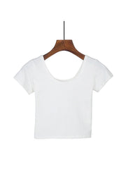 Cotton tight-fitting navel-cut short-sleeved's t-shirt slim high-waist cropped top