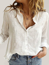 Solid Color Casual Loose Long Sleeve Linen Shirt