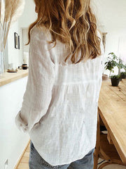 Solid Color Casual Loose Long Sleeve Linen Shirt