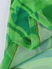 round neck love mesh see-through short-sleeved T-shirt top