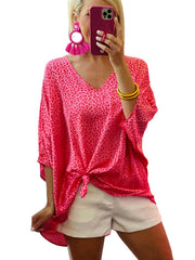 Woven Trendy Loose V Neck Leopard Print Top