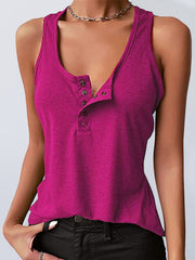Solid Color Snap Button Casual Sleeveless Tank Top