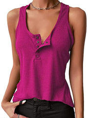 Solid Color Snap Button Casual Sleeveless Tank Top