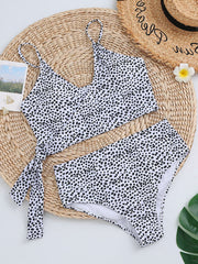 Polka Dot Print Cross Tie High Waist Bikini