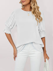 Woven Round Neck Ruffle Princess Sleeve Loose Chiffon Top