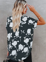 Chemise décontractée à manches courtes et col en V pour femme, imprimé floral