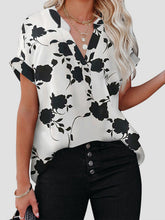 Chemise décontractée à manches courtes et col en V pour femme, imprimé floral