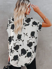 Chemise décontractée à manches courtes et col en V pour femme, imprimé floral
