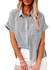 Woven Casual Loose Lapel Short Sleeved Shirt