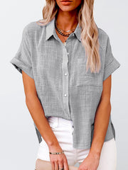 Woven Casual Loose Lapel Short Sleeved Shirt