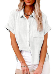 Woven Casual Loose Lapel Short Sleeved Shirt