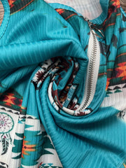 Women's Knitted Ethnic Western Half Zip Printed Tank Top