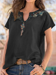 Woven Western Ethnic Style Loose Short Sleeve Top