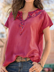 Woven Western Ethnic Style Loose Short Sleeve Top