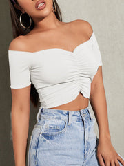 Damen-Strickoberteil mit One-Neck und kurzen Ärmeln