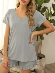 Pyjama deux pièces décontracté à manches courtes et short avec cordon de serrage