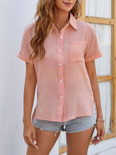 chemise décontractée à manches courtes en coton et lin avec poche latérale fendue